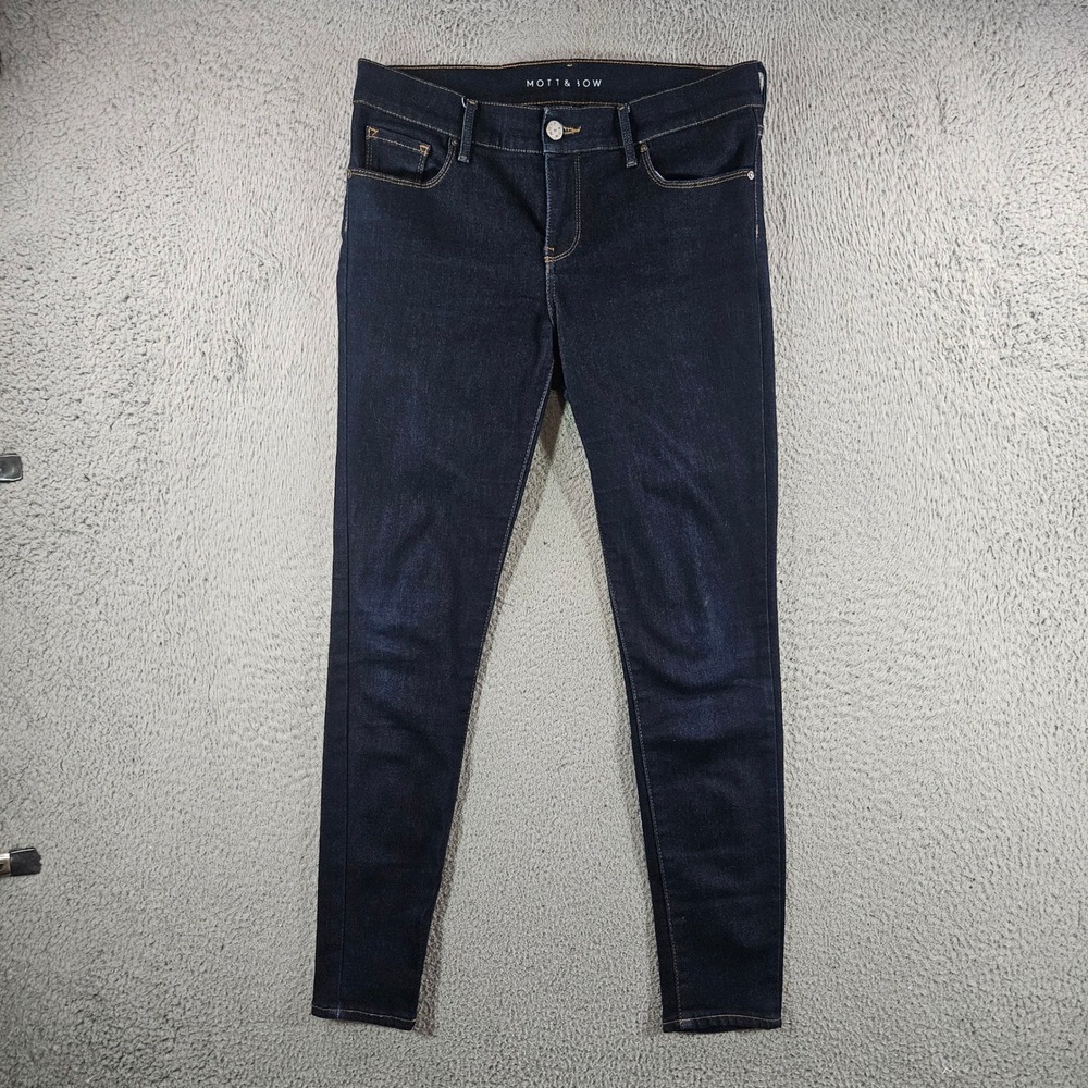 Mott & Bow Mid-Rise Skinny Jeans Women 27x28 Dark Indigo Blue Stretch Denim